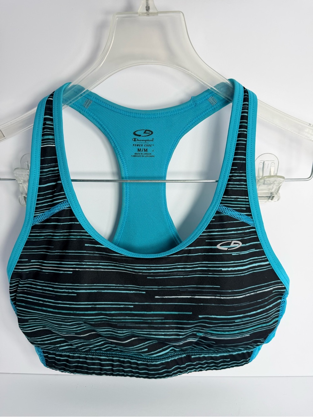 Champion Black Sports Bra with Teal Trim and Stripes